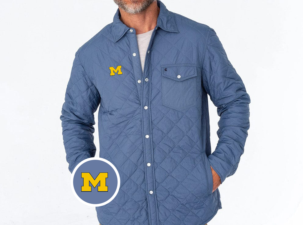 Michigan - Quilted Shacket - M Logo - Slate Blue -1