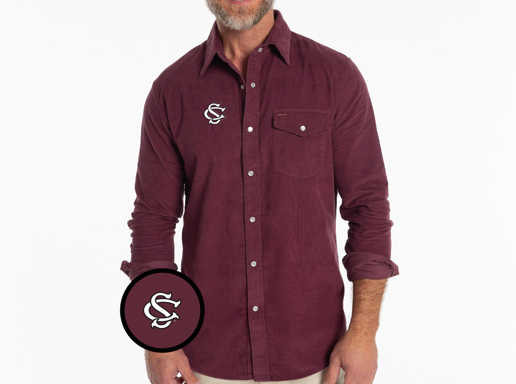 South Carolina - Corduroy Pearl Snap - SC Interlock - Cherrywood