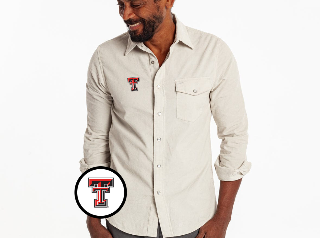 Texas Tech - Corduroy Pearl Snap - TT Mark - Silver Fox