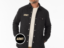 Load image into Gallery viewer, Army - Quilted Shacket - Army Text - Black
