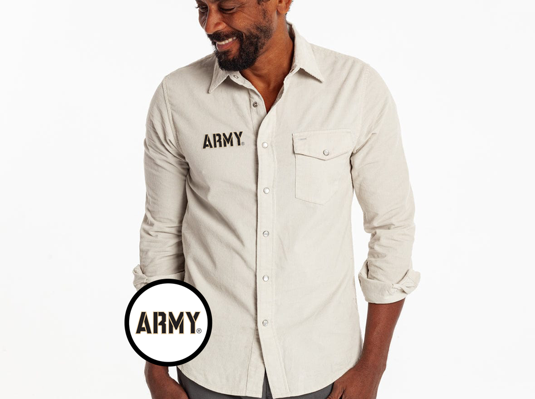 Army - Corduroy Pearl Snap - Army Text - Silver Fox