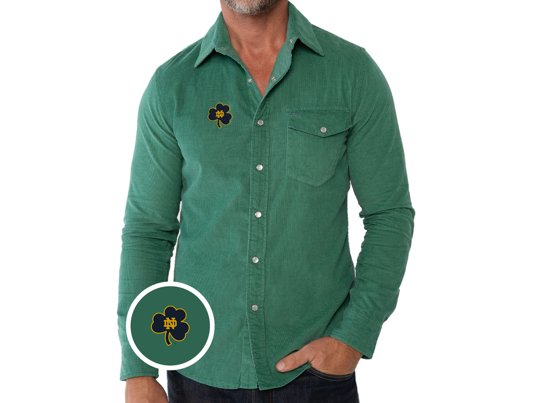 Notre Dame - Corduroy Pearl Snap - Shamrock - Deep Sea